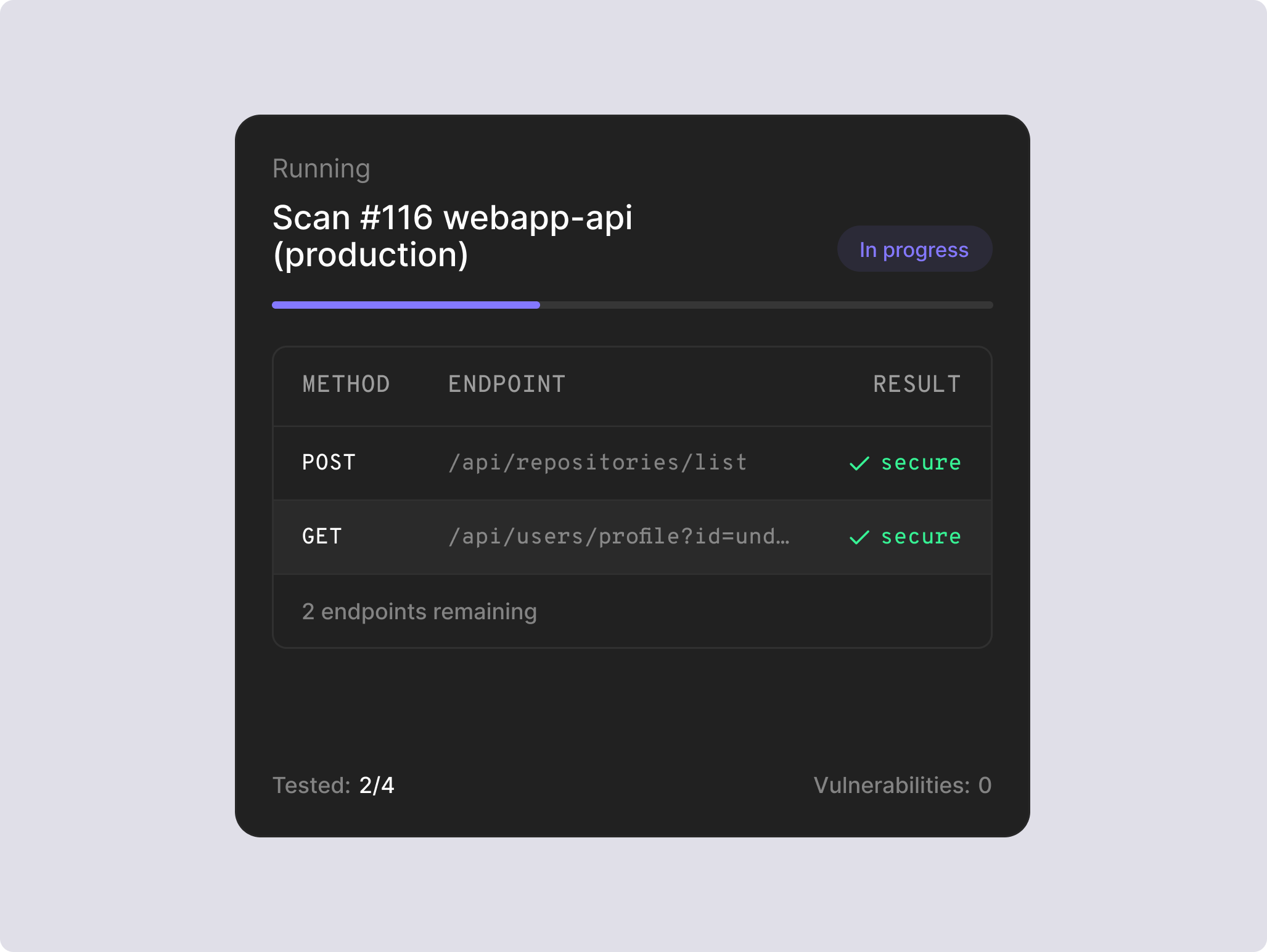 Dynamic testing scan running against a web application to validate a dependency vulnerability.